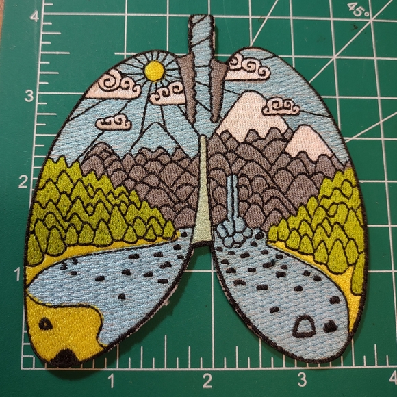 2/$10 Lungs Large Size Colorful Embroidered Patch with Nature Scene - Picture 1 of 3